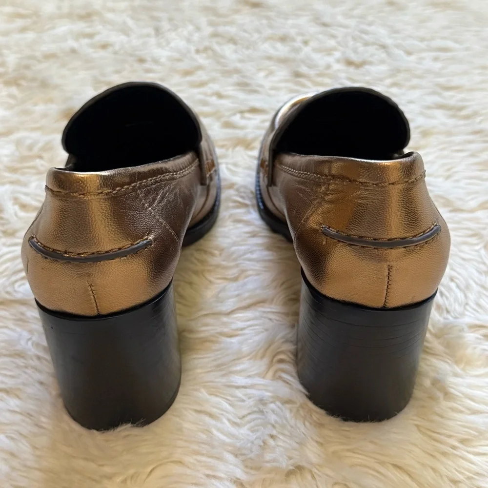 Veronica Beard Penny Block Heel Pump in Dark Gold Leather - Size 6.5 - Picture 5 of 8